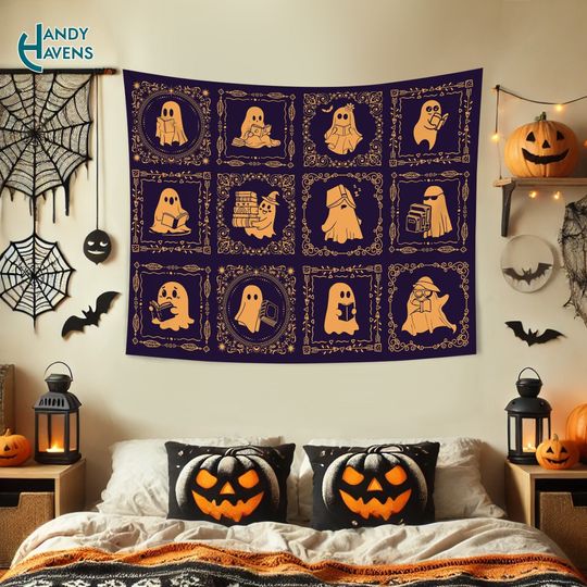 Halloween Tapestry, Ghost Tapestry, Ghost Love Housewarming Gift, Halloween Gift,Halloween Decoration, Gift for Book Lover, Bookworm Gift