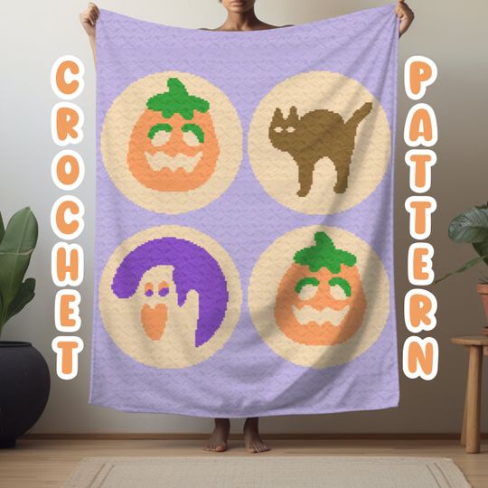 Crochet Halloween Graphgan Pattern, Cookies Corner to Corner Afghan Blanket Pattern, Fall Spooky Holiday C2C Crochet Tapestry Throw Pattern