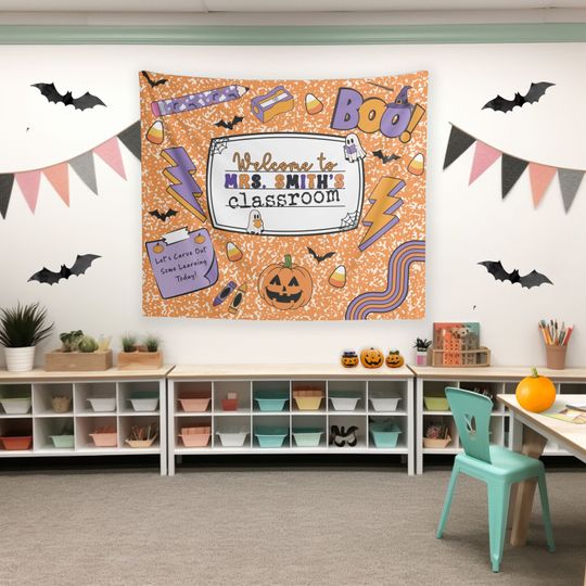 Halloween Classroom Decor, Halloween Classroom, Teacher Classroom Decorations, Indoor Wall Tapestries Halloween, Teacher Halloween