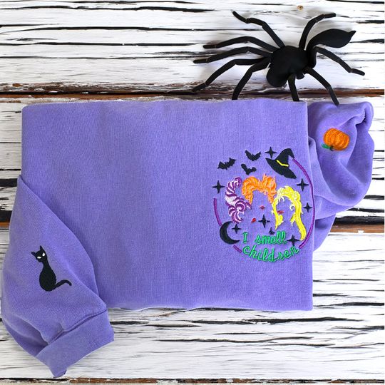 Comfort Color Hocus Pocus Embroidered Sweatshirt, Cute Halloween Crewneck