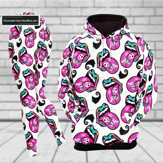 Jack Skellington Hoodie Leggings Set, Sexy Lip Nightmare Hoodie, Skellington & Sally Couple Halloween Shirt, Yoga Legging Gift For Wome