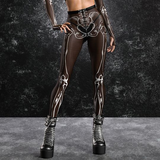 Halloween Leggings, Mesh Halloween Leggings Women, Skeleton Leggings Women, Halloween Costume Women, Skeleton Womens Halloween Mesh Leggings