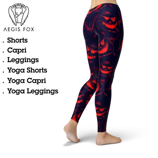 Halloween Jack O Lanterns Leggings,  Pumpkin Leggings, Printed Leggings, Workout Leggings, Yoga Pants, Capri Leggings, Halloween Pants