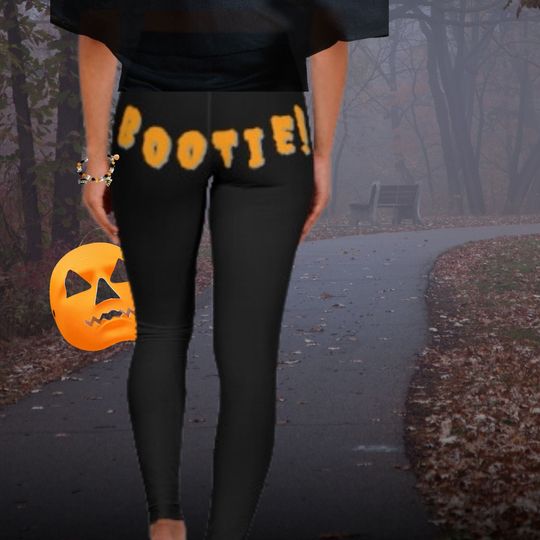 Leggings Black Bootie Halloween Leggings Trick or Treat Funny Women's Spandex Leggings Bootie Yoga Pants Clothes Black and Orange Skinny Fit