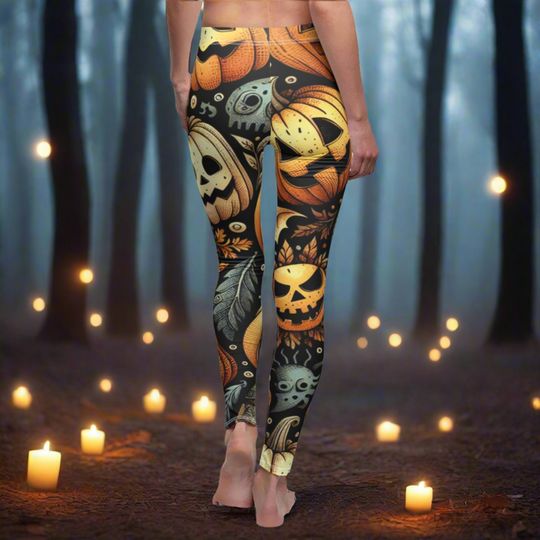Jack-O-Lantern Halloween Leggings, Halloween Outfit, Spooky Pumpkin Leggings, Halloween Gift, Clothing for Halloween, Halloween Celebrations