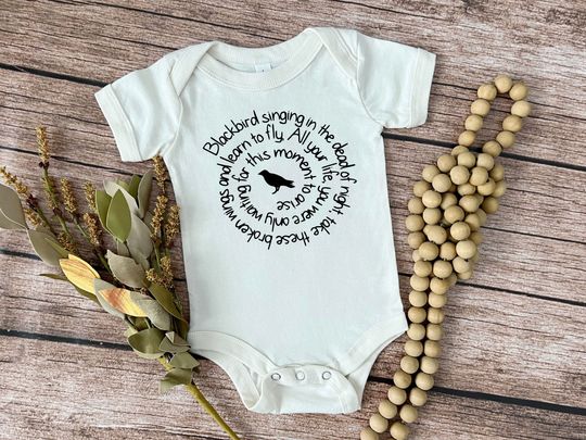 Blackbird Singin Baby Onesie - Boho Baby Bodysuit, Class Rock Band Baby Onesie, Hippie Baby Shirt - Natural Baby Onesie