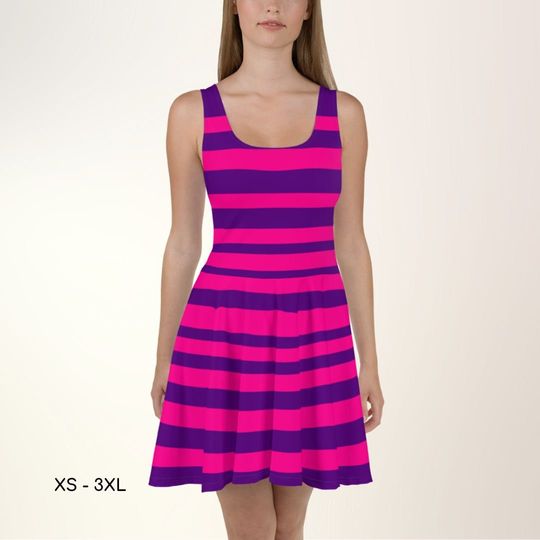 Alice in Wonderland Cheshire Cat Skater Dress Running Costume Running Dress Half Marathon Adult Halloween Costume Cosplay Dress Theme Party