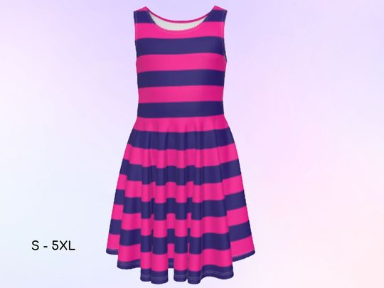 Cheshire Cat Kid's Sleeveless Skater Dress, Halloween Costume, Gift for Her, Gift for Daughter, Kids Cosplay, Cosplay Dress for Kids