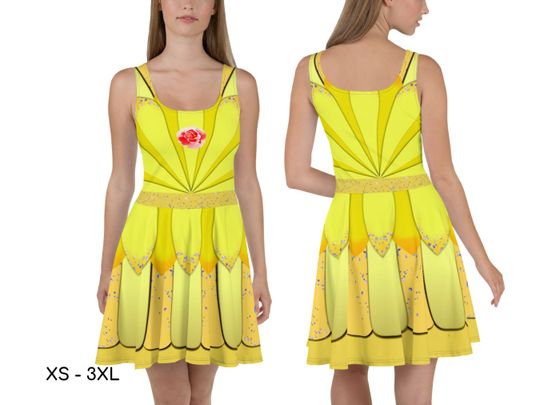 Belle Beauty and the Beast Skater Dress, Princess, Halloween, Cosplay, Dapper, Gift for her, Birthday Gift, Women's Clothing, Birthday Gift