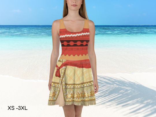 Moana Princess Inspired Skater Dress, Cosplay, Adult Halloween Costume, Gift for Her, Halloween Dress, Birthday Theme Party, Birthday Gift