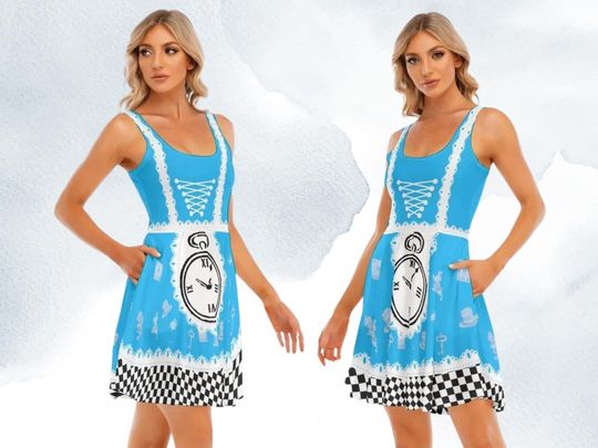 Alice in Wonderland Inspired Blue Dress w/ Pockets, Mad Hatter Tea Party, Halloween Costume, Dapper Day
