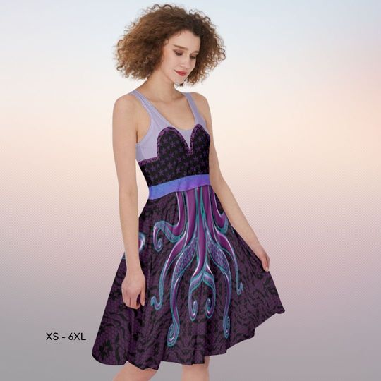 Ursula Mermaid Sea Evil Villain Skater Dress Adult Halloween Costume Halloween Dress Cosplay Outfit Birthday Theme Party