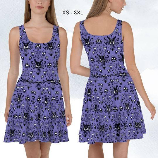 Haunted Mansion Wallpaper Skater dress Purple Dress Running Costume Half Marathon Adult Halloween Costume Running Dress Cosplay Theme Party