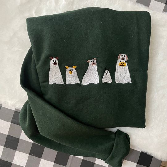 Ghost Dogs Halloween Embroidered Sweatshirt - Trendy crewneck - Fall Fashion