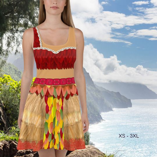 Moana Feather Skater Dress Last Scene Dress Dance Costume Halloween Cosplay Themed Party Cruise Birthday Gift Running Costume Halloween Run