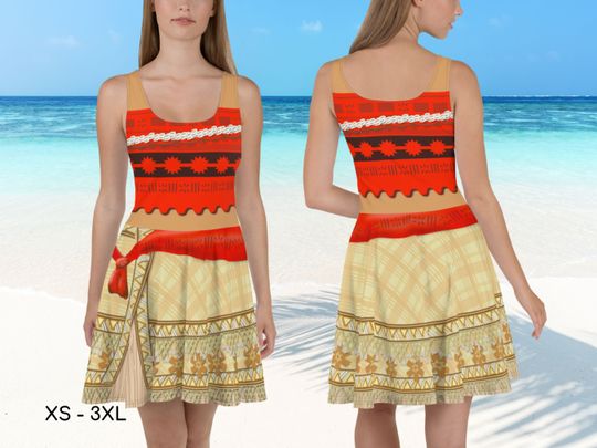 Moana Princess Inspired BRIGHT Skater Dress, Dapper Day, Adult Halloween Costume, Gift for Her, Halloween Dress, Cosplay Dress, Bounding