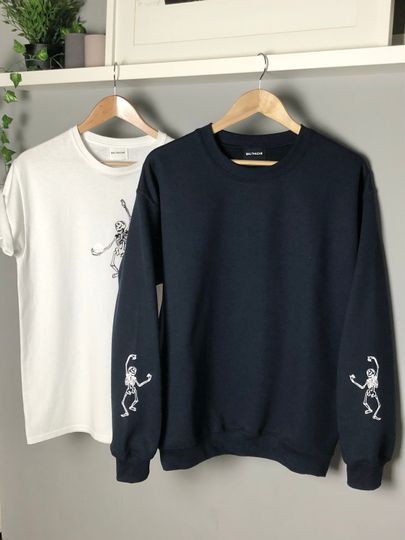 Dancing skeleton sleeved sweatshirt- gothic-Halloween-fall- customisable - handmade