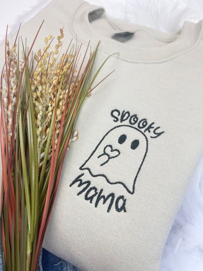 Halloween Sweatshirt Embroidered, Spooky Mama Sweatshirt