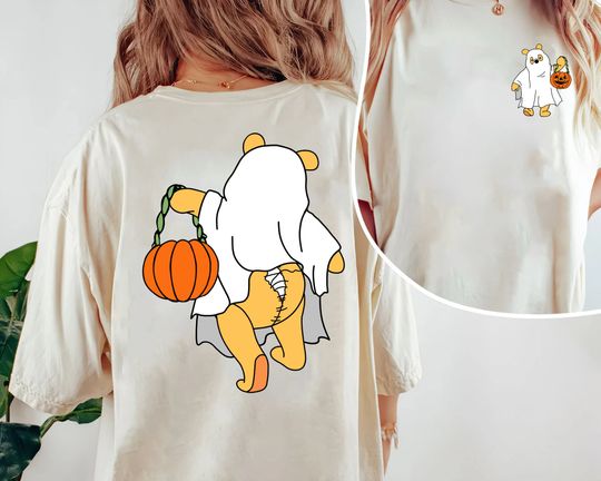 Winnie The Pooh Ghost Halloween Pumpkin Double Sided T-shirts, Disney Halloween Party