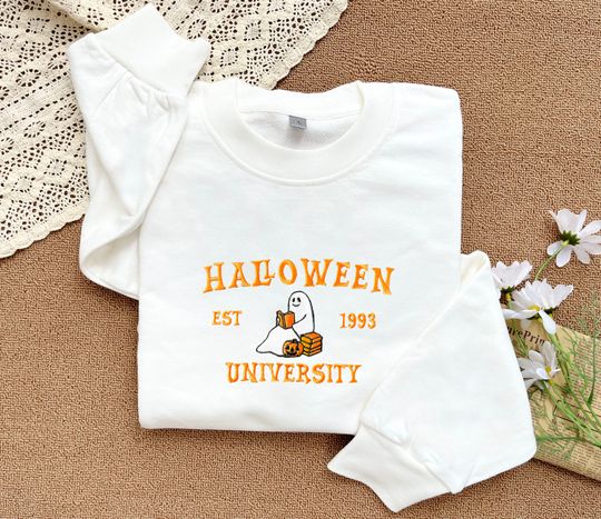 Embroidered Halloween Embroidered Sweatshirt,Halloweentown Sweatshirt with Sleeve Spooky