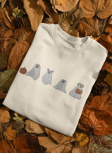 Embroidered Ghost Dog Halloween Unisex Sweatshirt, Halloween Dog Lover