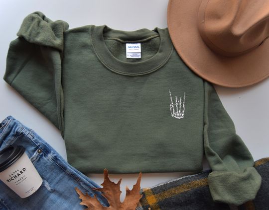 Embroidered Skeleton Sweatshirt, Halloween Sweatshirt, Fall Sweatshirt, Skeleton Crewneck