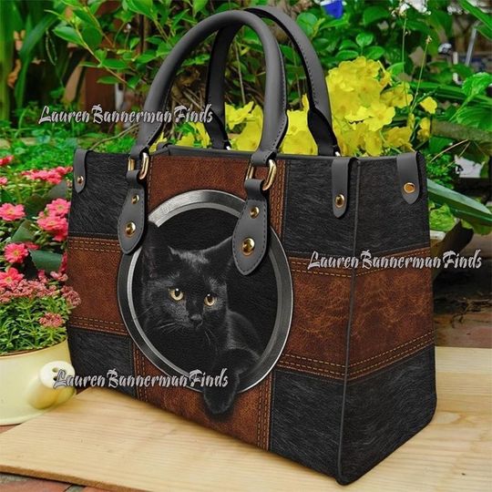 Cat Leather Bag, Black Cat bag, Personalized Gift for Cat Lovers, Cat Mom, Cat Leather Bag ,Women Leather bag, Cat handbags