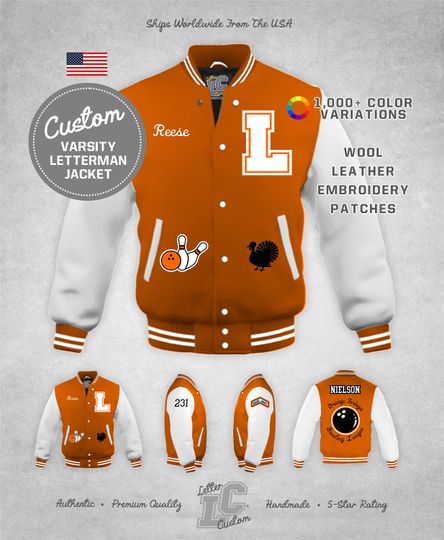 Custom Varsity Bowling League Team Jackets Choose & Wool Colors with Personalized Chenille Patches Authentic LetterCustom Handmade