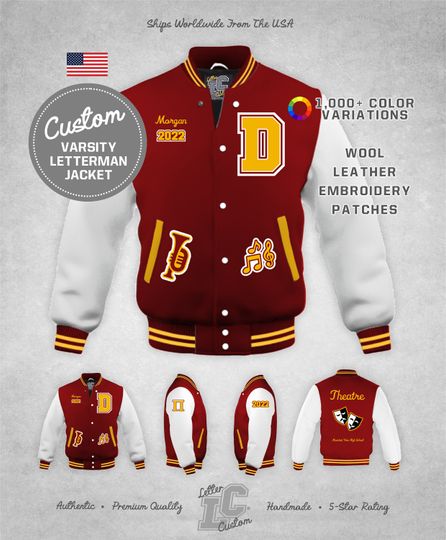 Custom High School Band Letter Jackets Cardinal Red Wool & White Graduation Orchestra Choir Drama Premium LetterCustom Handmade