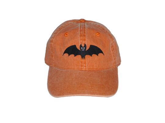 Vampire Bat Halloween hat, Embroidered Dad Hat, Adjustable Cotton Twill, Pigment Dyed