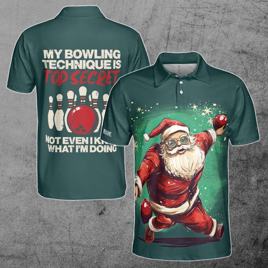 Father Santa Bowling My Bowling Techniques Is Top Secret Men's Polo Shirt