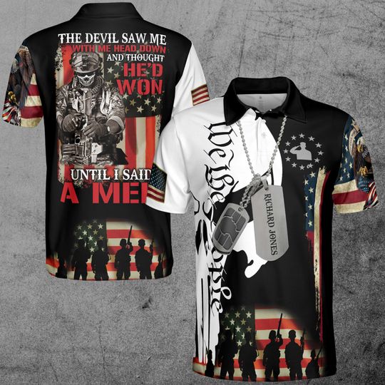 Custom Name Skeleton Veteran Dad The Devil Saw Me, Patriotic American Veteran 3D Polo Shirt, Gift for Dad