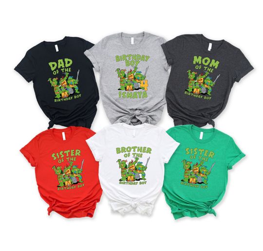 Turtles Birthday Family T-Shirt, Turtles Matching Shirt, Custom Turtle Birthday Party T-Shirts, Turtles Anime Boy Shirt, Green Turtles Shirt