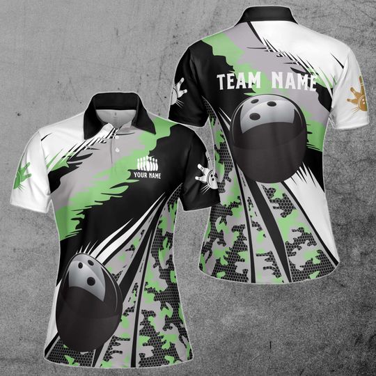 Personalize Name Bowling Pattern Camouflage Women's  Polo Shirt S-5XL