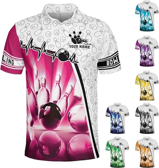 Personalized Bowling Polo Shirt 3D, Bowling Polo Shirts for Team, Bowling Shirt Unisex for Men Women, Bowling Polo Shirts for Men, Bowling