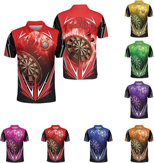 Personalized Darts Polo Shirt, Custom Dart Team Polo Shirt, Customize Darts For Team 3D Shirt, Custom Darts Fire Shirt, Darts Team Tshirt