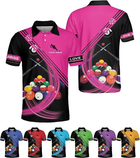 Personalized Billiard Sport Polo Shirt, Team Name Unisex Shirt Billiard, Birthday Gift, Sport Team Polo, Billiard 3D Polo, Gift For Him