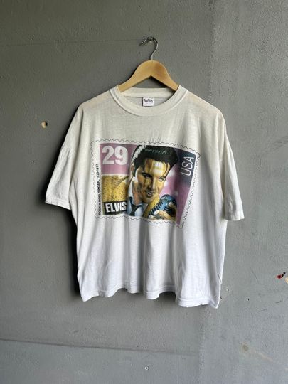 Vintage 90s Elvis Presley T-shirt Big Print Band Rock Promo Size L