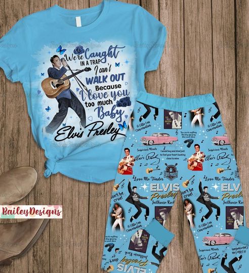 Elvis Presley Pajamas Set, Elvis Presley Shirt, Elvis Presley Holiday Pajamas, Elvis Bridesmaid Pajamas, Elvis Presley Women Pajamas