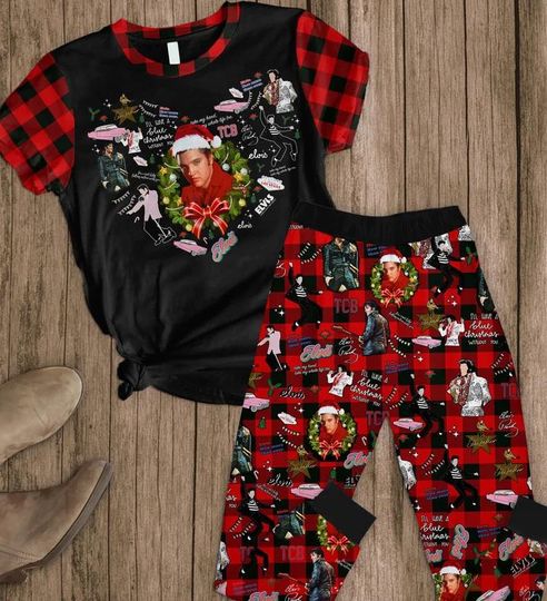 Elvis Presley Christmas Pajamas/Elvis Presley Holiday Pajamas/Elvis Presley Pajamas Set/Elvis Pajamas/Elvis King Set Of Pajamas/Elvis Lovers