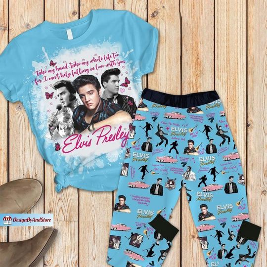 Elvis Presley Pajamas, Elvis Presley Pajamas Set, Elvis Presley Holiday Pajamas, Elvis King Pajamas Pants, Rock Band Women Pajamas