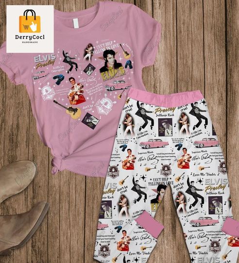 Elvis Presley Pajamas Set, Elvis Womens Pajamas, Elvis Tour Pj Set, Elvis Presley Holiday Pajamas, Elvis Presley Matching Pajamas Set