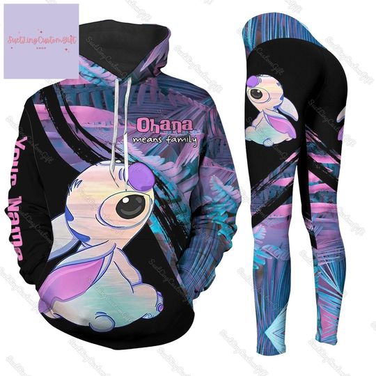 Custom Stitch Ohana Means Family Hoodie And Leggings, Stitch Hoodie 3D, Movie Womens Leggings, Disney Stitch Shirt
