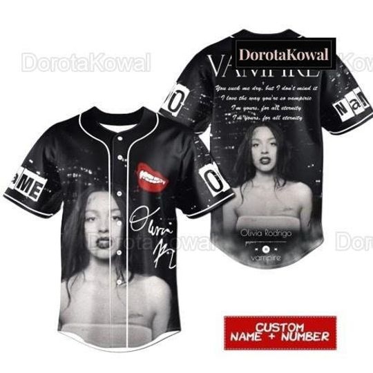 Personalized Olivia Rodrigo Vampire Baseball Jersey, Olivia Rodrigo Tour Jersey Shirt, Olivia Rodrigo Merch, Jersey Shirt, Personalized