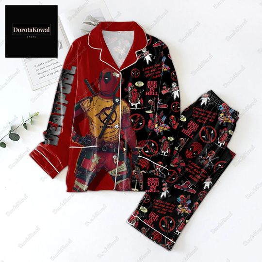 Deadpool Pajamas Set, Deadpool & Wolverine Movie Pajamas Pants, Marvel Bestie Couple Bridesmaid Pajamas, Marvel Comics Movie Shirt