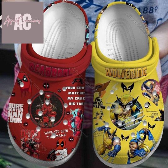Deadpool And Wolverine Clogs, Deadpool Shoes, Wolverine Shoes, Movie Shoes, Disney Shoes, Super Hero Shoes, Deadpool Fans Gifts