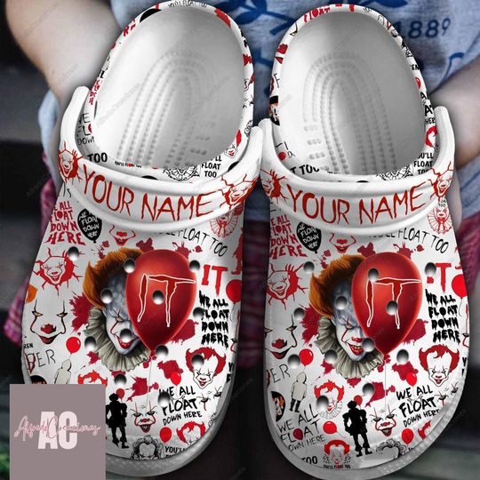 Halloween Pennywise Clogs, Custom Pennywise Sandals, Horror Movie Shoes, Horror Clown Shoes, Women Shoes, Mens Shoes,Pennywise It Shoes