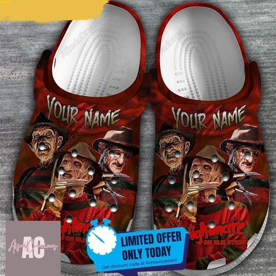 Custom Freddy Krueger Halloween Clogs, Freddy Krueger Sandals, Horror Shoes, Women Shoes, Mens Shoes, Nightmare On Elm Street Shoes