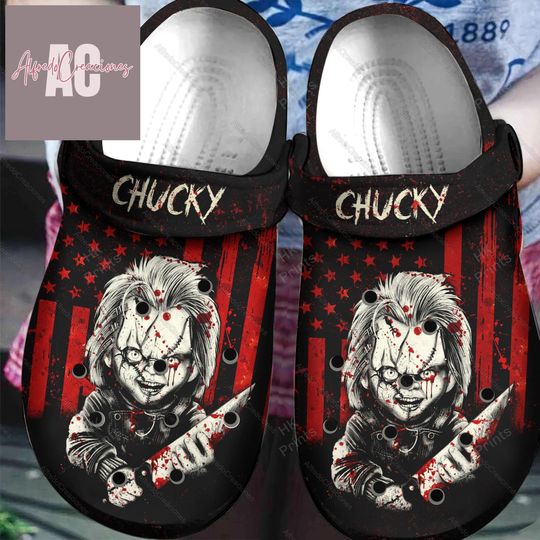 Chucky America Clogs, Chucky Sandals, Chucky Doll Shoes, Horror Movie Shoes, Friday The 16Th Shoes, Scary Movie Shoes, Halloween Gifts