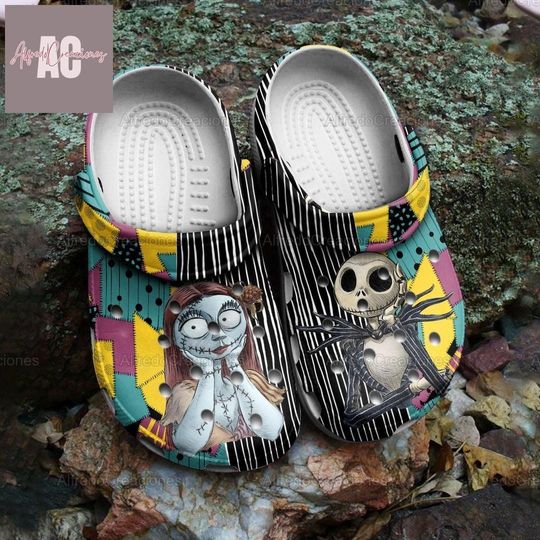 Jack Skellington And Sally Clogs, Nightmare Before Christmas Shoes, Jack Skellington Sandals, Halloween Shoes, Valentine Couple Gifts